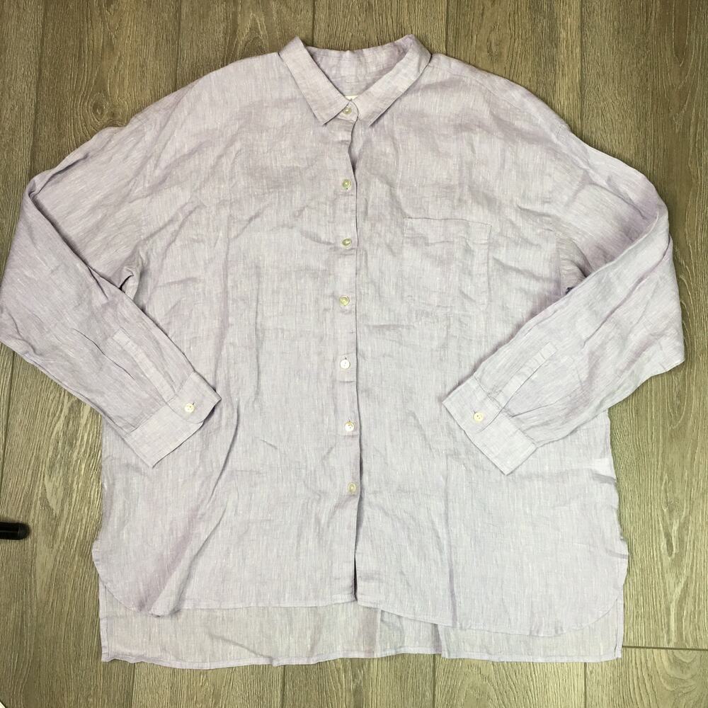 J. Jill Love Linen Button Down Shirt Lavender Long Sleeve 100% Linen Womens XL